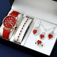 Coffret cadeau de montres et bijoux pour femme, montre-bracelet à quartz avec collier, boucles d'oreilles, bague et bracelet en cristal en forme de cœur pour souvenir