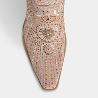 WETKISS Bottes Western à talon carré, hauteur genou, à lacets, style Loretta, avec strass roses, pour Cosplay