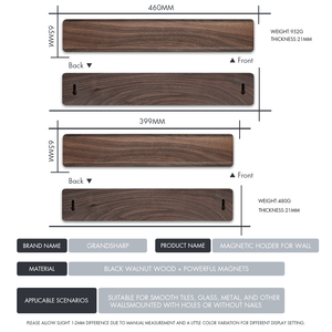 Grandsharp nouveau solide bois de noyer aimant couteau cintre bande magnétique porte-couteau mural <span class=keywords><strong>cuisine</strong></span> porte-<span class=keywords><strong>couteaux</strong></span> - Product Image 5