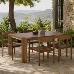 Table à manger rectangulaire en teck minimaliste, design moderne, écologique, pour extérieur, ferme, hôtel, cour, usage domestique stable - Product Image 1