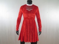 Robe d'entraînement de danse latine professionnelle filles robe de Performance de Noël compétition velours jupe rouge robe sans manches