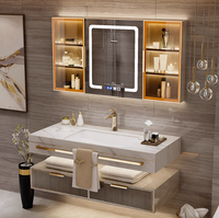 Meuble-lavabo de salle de bain moderne luxueux à évier unique avec écran LED, finition laquée murale, design rectangulaire