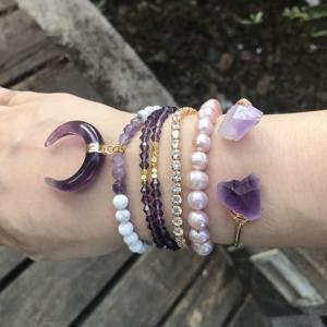 LS-D1186 Nuovo Arrivo ametista wire wrap braccialetto di perle d'acqua dolce borda il braccialetto amethyst del pendente del <span class=keywords><strong>corno</strong></span> zircone cubico stack <span class=keywords><strong>bracciale</strong></span> - Product Image 6