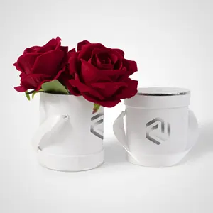 Feuille d'argent de luxe, grande boîte d'emballage de fleurs rondes en marbre avec mousse, boîte en papier Rose pour Bouquets