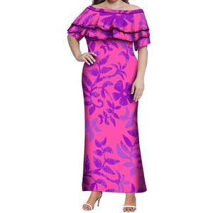 New Style Design Double Layered Rüschen kleid Custom ized Tonga Polynesian Print One Shoulder Prom Kleid Plus Size Damen kleid - Product Image 2
