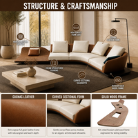 Canapé d'angle en cuir véritable en forme de L, 3 places, sectionnel incurvé, éponge écologique, luxe italien matelassé pour grand salon
