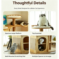 Arbre à chat en bois massif avec maisonnette pour chat, tour à chat à plusieurs niveaux, griffoir en sisal, grande plateforme, mobilier d'activités pour chat d'intérieur