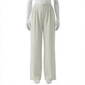 Pantalones Rectos a Rayas para Mujer con Cintura Elástica y Cordón Ajustable, Corte Regular, Pantalones Largos Casuales de Poliéster/Algodón Ohsisa - Product Image 2