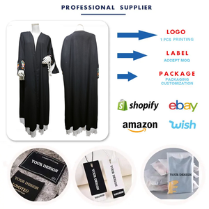 Abito Musulmano Trendy <span class=keywords><strong>Aya</strong></span> per Donne, Nero Semplice con Ricami, Caftano Islamico Dubai - Product Image 2