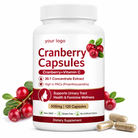 Capsules d'extrait de canneberge 36:1 500 mg |   Complément alimentaire à haute teneur en PAC, canneberge + vitamine C |   Soutient la santé urinaire et de la vessie