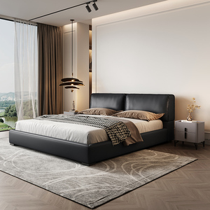 Juego de cama doble para parejas, tamaño King, moderno, cómodo, con fundas de cuero genuino y marco de madera maciza - Product Image 2