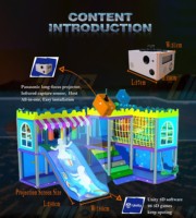 Salle de jeux interactive avec toboggan, jeu de projection interactif, toboggan intérieur, jeux interactifs pour enfants, projecteur
