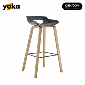 Taburete de Bar Nórdico de Madera Maciza con Asiento Geométrico Negro y Patas de Roble, Silla <span class=keywords><strong>Alta</strong></span> Moderna para Hogar, Bar, Hotel, Comedores, Ajustable y Giratoria - Product Image 1