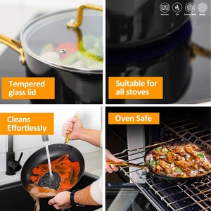 Ensemble de casseroles et poêles en aluminium de luxe blanc antiadhésif avec poignées dorées, vente en gros, best-seller - Product Image 2