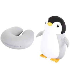 批发二合一毛绒企鹅玩具颈枕定制可爱卡通毛绒柔软动物颈枕