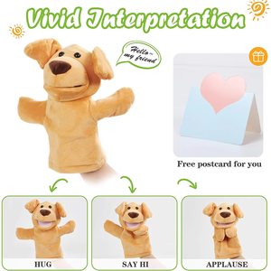 Bouche d'ouverture en vrac chien jaune heureux jouet à main en peluche pour la narration développer l'intelligence famille accompagner marionnettes à main pour les enfants - Product Image 4