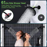 Système de douche pluie Honajo 16 pouces, double pommeau de douche mural 6 pouces, mitigeur de douche 5 voies, douchette à main 2 fonctions, jets latéraux noirs