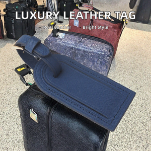 Étiquette de bagage en cuir véritable bleu, étiquette nominative personnalisée, identificateur de sac de voyage portable, accessoire cadeau - Product Image 2