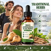Gouttes liquides OEM de Maca, Ashwagandha et Poivre Noir, à base de racines de Maca, de racines d'Ashwagandha et d'extrait de Poivre Noir, pour adultes, fourniture directe usine