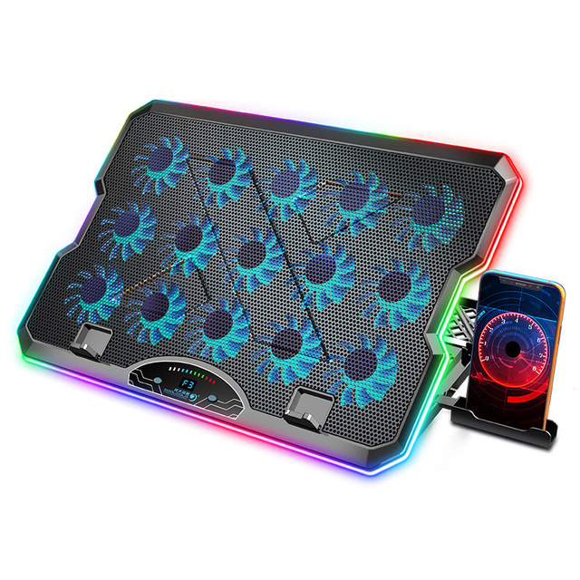 Increasingly Cool F15 Air-Cooled Metal Mesh Laptop Cooler with RGB Light Effect Screen Display Phone/Tablet Holder