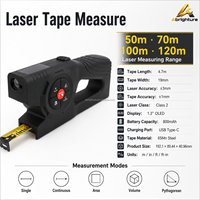 Mètre à ruban laser numérique 3 en 1 avec ligne laser, télémètre laser 70 m / 230 pieds, ruban de 4,7 m, outil de mesure rechargeable