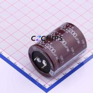 Condensateur électrolytique en aluminium à encliquetage EKMM161VSN222MA45S, composant traversant (THT), D35xL45mm 2200uF 20% 160V 35mm - Product Image 1