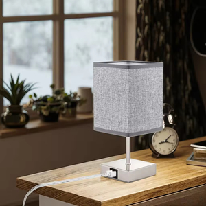 Hiện đại USB cạnh giường ngủ đèn bàn với 2 nhanh chóng sạc cổng AC vuông vải Shade Power Supply DC - Product Image 4