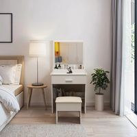 Ensemble de commode de maquillage avec lampe à diode lumineuse et meuble de chambre à coucher avec miroir vanité avec tiroir pour un rangement pratique