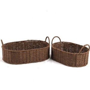 2 Chiếc Giỏ Paaernatural Giỏ Đựng Cỏ Biển Dệt Giỏ Cỏ Cao Điểm Dệt Bằng Tay Có Tay Cầm Với Giá Sắt - Product Image 1