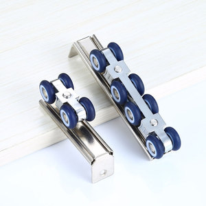Roulettes de porte en acier inoxydable pour porte coulissante, faible bruit, avec roues blanches et bleues, design minimaliste - Product Image 3