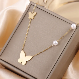 Elegante Collar de Acero Inoxidable 304 Chapado en Oro de 18K con Galvanoplastia al Vacío para Mujer con Perla Artificial, Turquesa y Flor - Product Image 4