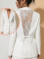 Blazer élégant pour femme en dentelle transparente avec lien à nouer à la taille, coupe ajustée, veste de costume décontractée pour le bureau, hauts formels tendance
