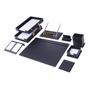 Juego de Accesorios de Escritorio de Cuero Negro - Accesorios de Oficina para Escritorio - Organizador de Escritorio y Almacenamiento de Oficina - Product Image 1