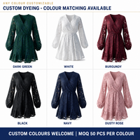 Robe mini trapèze sur mesure pour femme en dentelle florale, taille haute, avec bordure en dentelle assortie, coloration personnalisée, vente en gros OEM ODM