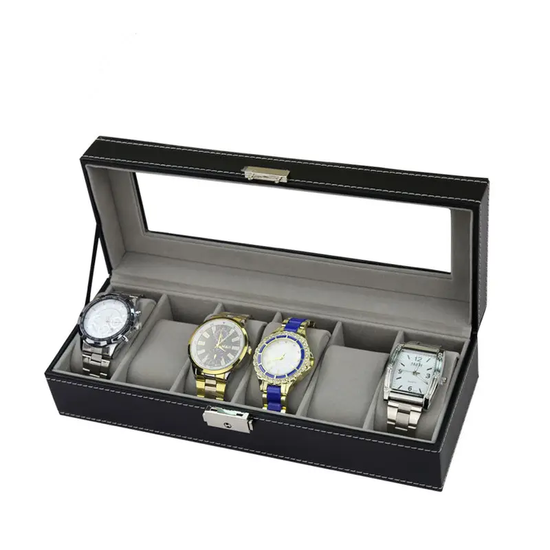 Fashion Black PU Leather Watch Set Box Display Case Gift 6 Slot Luxury For Men