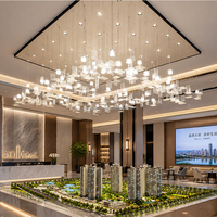 Lustre LED carré multi-gouttes personnalisé OEM ODM, design moderne empilé, pour hall d'hôtel, centre de vente immobilière, projet