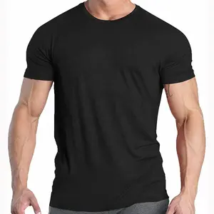 Atacado Impressão de Alta Qualidade 95 Algodão 5 Spandex Compressão T shirts Elastano Stretch Respirável Ginásio Manga Curta T Shirt