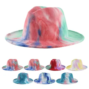 Fábrica personalizada rancheros ala ancha tie Dye color formal sombrero hombres promocional chapeau Fedora sombrero de fieltro de lana personalizado