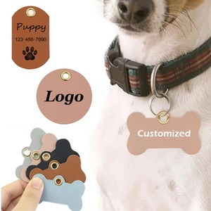 Plaque d'identification personnalisée en cuir pour chien, gravée, pour collier, pendentif rond, rectangulaire ou en forme d'os, cadeau, 5 couleurs, livraison directe - Product Image 1