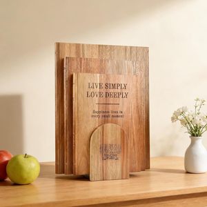 Acacia <b>Wood</b> Cutting Board Set 4-Piece With Stand Kitchen Chopping <b>Block</b> Rectangle Solid Color - Product Image 1