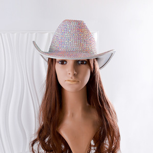 หมวกคาวบอยประดับเพชร AB สีสันสดใส หมวกทรงสูงทำจากผ้าสักหลาด สำหรับการแสดงบนเวที - Product Image 3