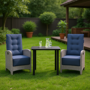 Conjunto de Bistro de Ratán Sintético para Exteriores con Cojines, Muebles de Jardín de 2 Plazas, Diseño Contemporáneo, Gris - Product Image 2