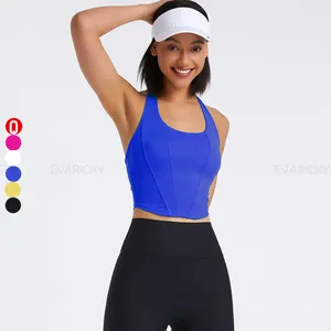 2023 Oem kadın Fitness egzersiz düz renk tankı üstleri toptan yüksek kalite kadınlar Halter boyun Yoga kırpma üst spor sutyen