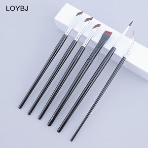 Logotipo personalizado Ceja fina Sombra de ojos Corrector Cosmético Detalle de manchas Pinceles de maquillaje Delineador de ojos plano súper fino Mango Bálsamo labial - Product Image 6