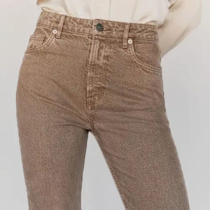 Pantalones de pana de cintura alta para mujer, de pierna recta, color liso, longitud completa, corte regular, estilo casual con bordes deshilachados, para otoño - Product Image 5