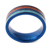 Perhiasan Fashion 2025 wanita cincin pirus karbida Tungsten berlapis biru IP 6mm 8mm tatahan hancur merah asli cincin Opal