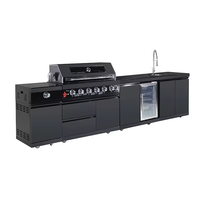 Îlot de cuisine BBQ extérieur avec armoires modulaires en acier inoxydable 304, réfrigérateur et armoires de rangement pour jardin et patio