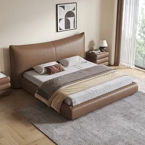 ATUNUS Italian Minimalist High-End Leather Luxury Upholstered Leather Bed Hotel Queen King Size Bed Room Wood Frame Beds