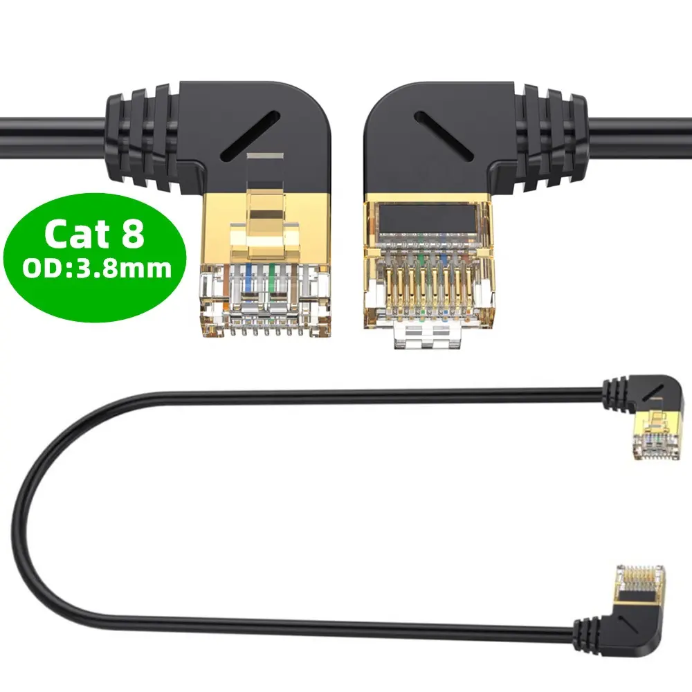 Cat8 Ethernet kablosu SFTP 40Gbps 2000MHz Cat 8 RJ45 ağ Lan 90 derece yukarı aşağı sol sağ açı internet RJ45 ince kablo