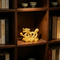Statue de dragon chinois, ornement de dragon doré du zodiaque avec des pièces de monnaie, figurine de richesse Feng Shui